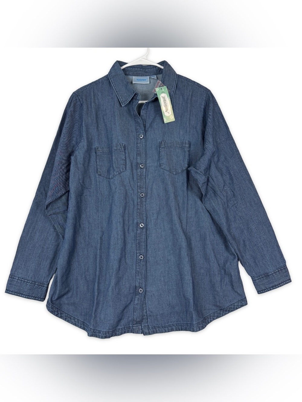 National Button Down Shirt Womens 1X‎ Lightweight Denim Blue Long Sleeve NWT